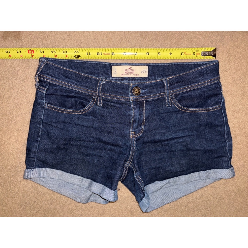Hollister Midi Short Dark Wash Denim Jean Shorts Size 5 W27 4 Inch Inseam T50-46 - Picture 1 of 3
